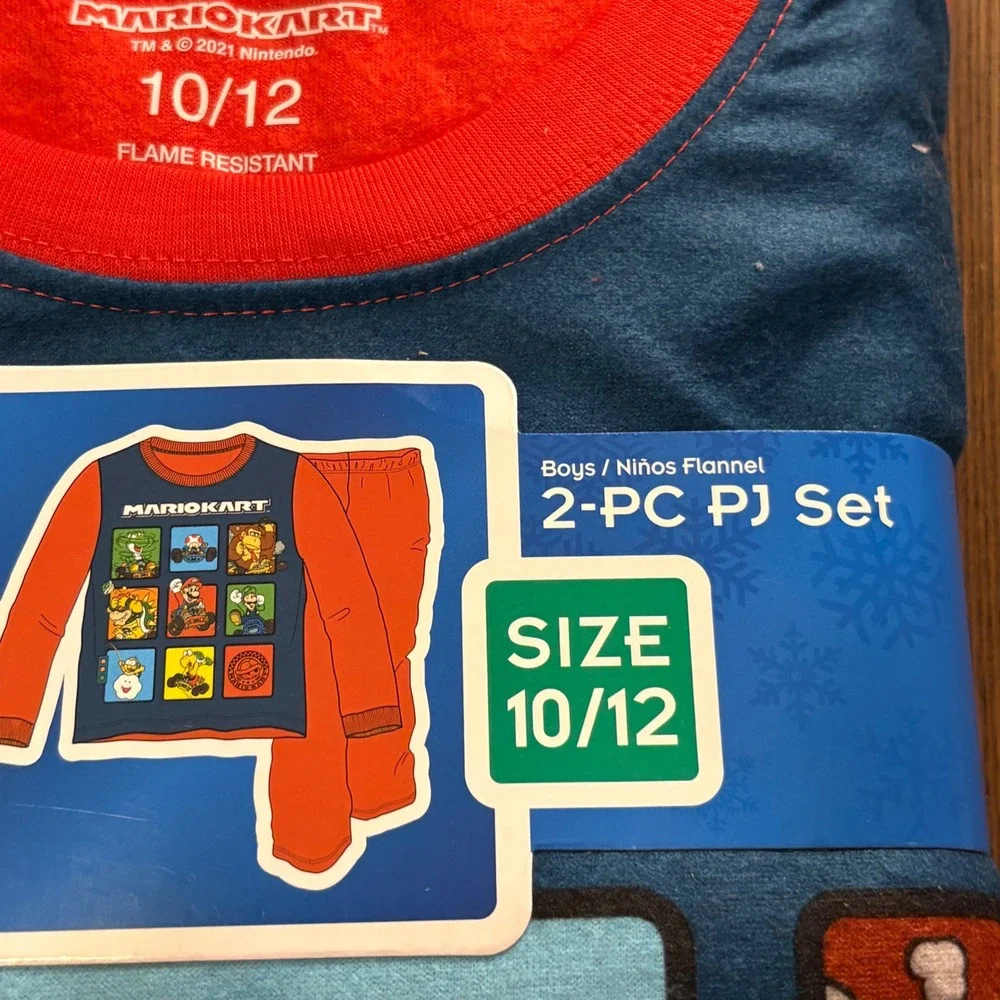 Mario Kart Boys Flannel Pajamas 2-Piece PJ Set Red‎ Blue Nintendo Size 10/12 NEW